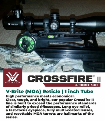 Vortex Optics Crossfire II 3-9x40 V-Brite MOA Riflescope – CF2-31025, Second Focal, Capped Turrets, Waterproof/Shockproof