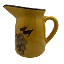 VTG Los Angeles Potteries Hand Painted Ceramic Pitcher Mustard Yellow Fruits USA