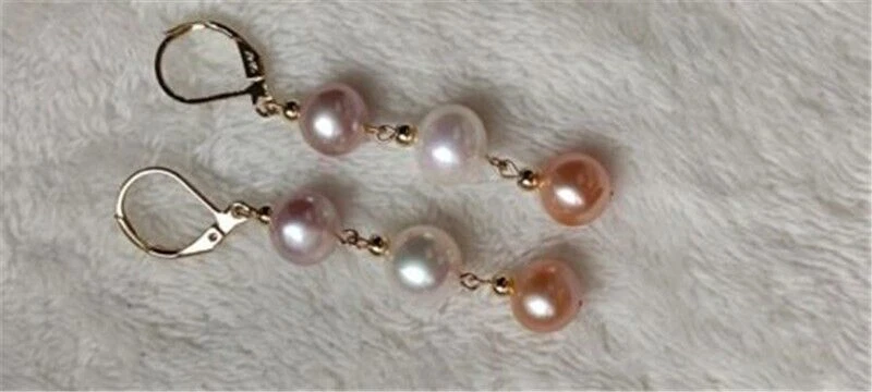 lindos brincos de pérola rosa roxo branco 9-10 mm do mar do sul ouro amarelo 14k - Imagem 3 de 3