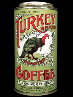 Turkey Brand Coffee of Chicago DIECUT NEW 18'' Wide Sign USA STEEL 3 lbs.