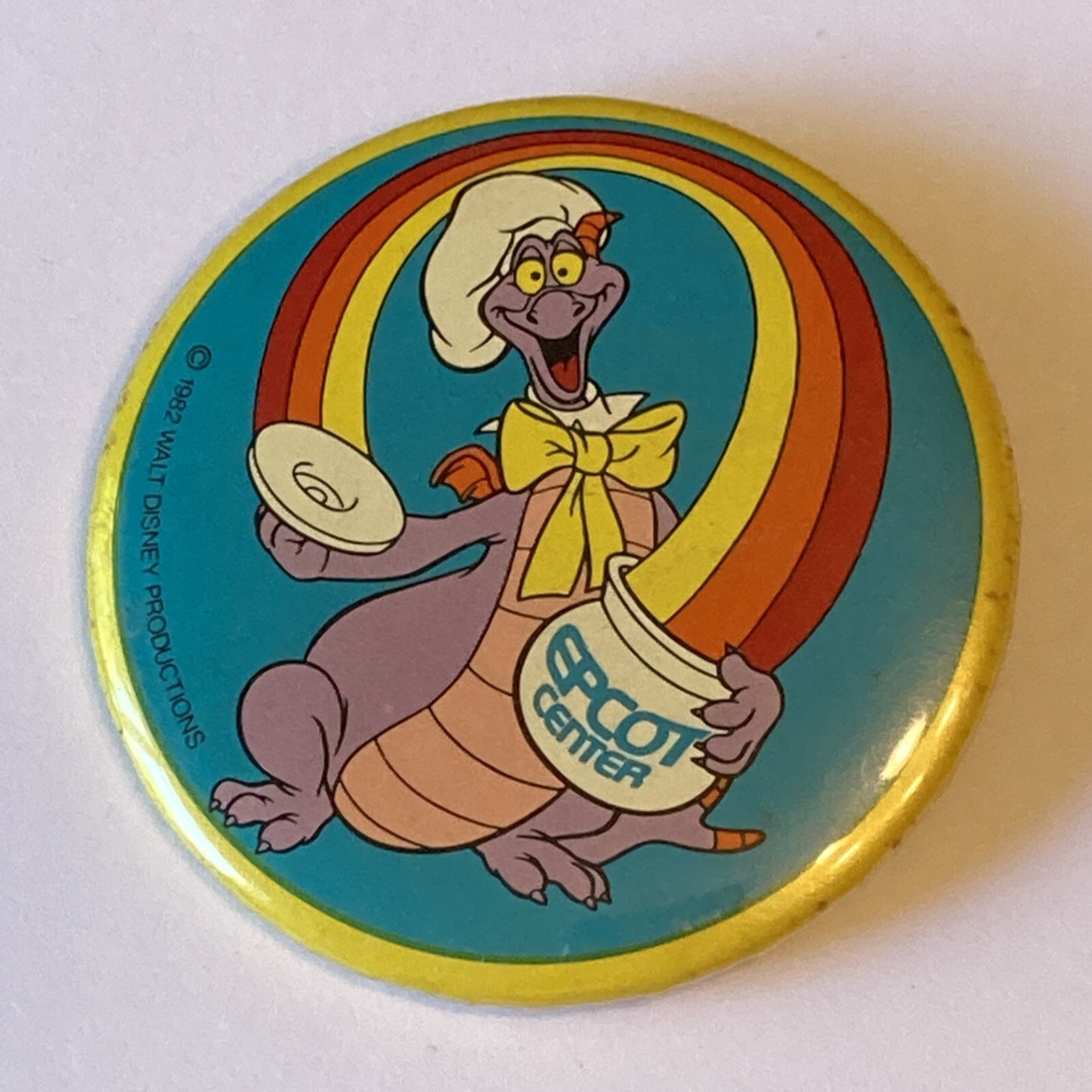 1982 Walt Disney Productions Epcot Center Rainbow Figment Dragon Pin Pinback Vtg