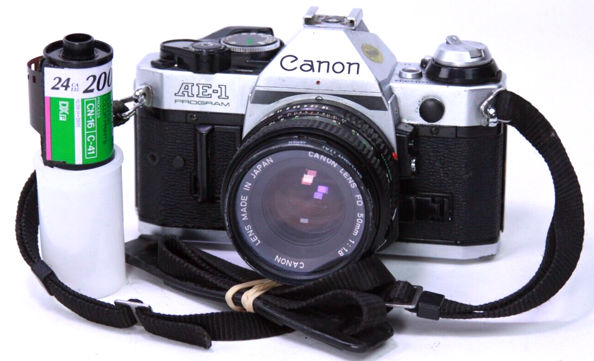 Canon AE-1 Program Camera w/ FD 50mm 1.8 Lens & Strap - New Seals