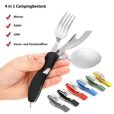 Camping Besteck Set Klappbar 4 in 1 Reisebesteck Outdoor Bundeswehr Feldbesteck