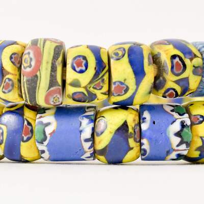 Mixed Millefiori Venetian Yellow Trade Beads Smith Collection 35 Inch