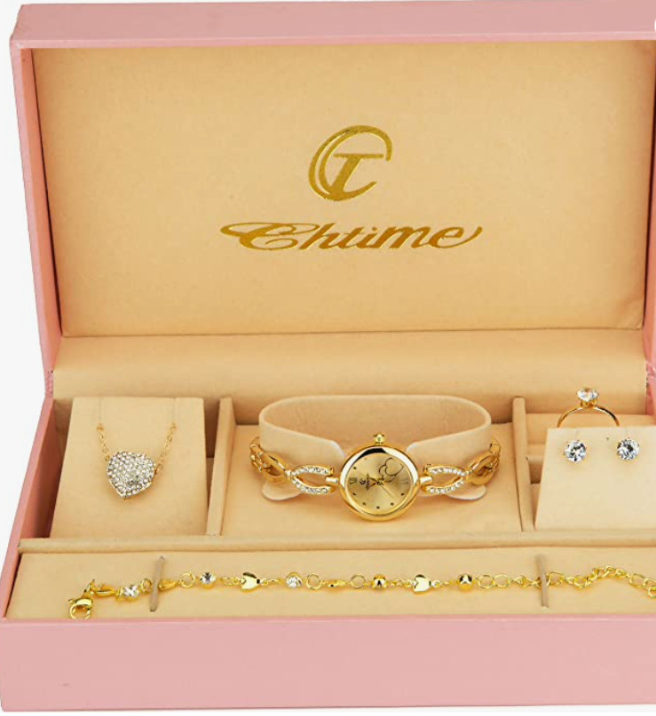 Coffret montre bague boucles doreilles femme or neuf parure chic