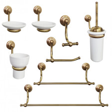 Set accessori bagno stile classico 8 pezzi ceramica e ottone bronzato rondò