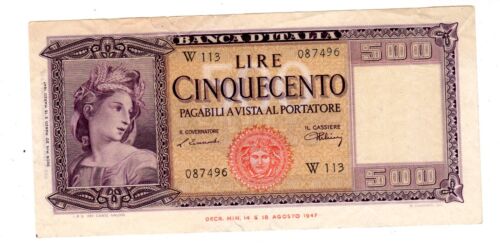 Italie ITALY ITALIA Billet 500 LIRE 1947  P80a VF BON ETAT - 第 1/2 張圖片
