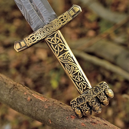 Wikinger Nordmänner verziert Mittelalter 5 Lappen Schwert handgeschmiedet Damast Stahl Scheide - Bild 5 von 6