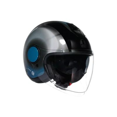 Casque Moto AGV Jet Eteres Levanto Noir Argent Bleu Visier Parasole - Photo 1/4