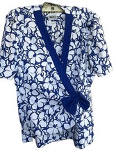 Vintage Blue Floral Leslie Fay Suit Skirt Dress Petite 14 Two-Piece Set 1980s