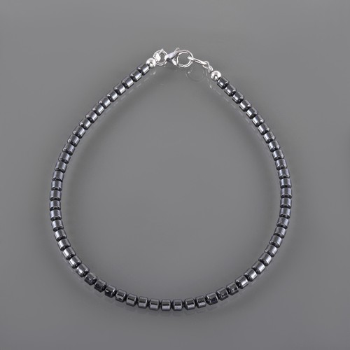 Natural Hematita 3mm Barril Corte Cuentas Piedra 925Silver Hecho Mujeres Pulsera - Imagen 4 de 5