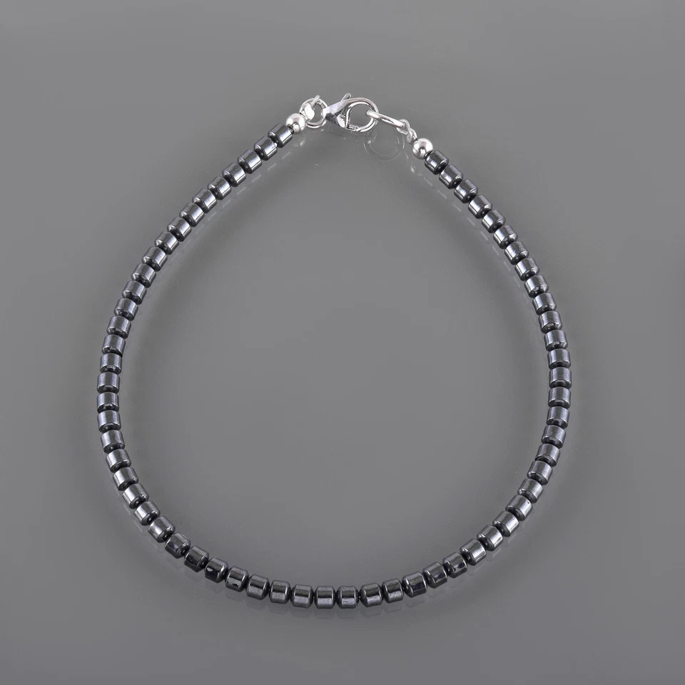 Natural Hematita 3mm Barril Corte Cuentas Piedra 925Silver Hecho Mujeres Pulsera - Imagen 4 de 4