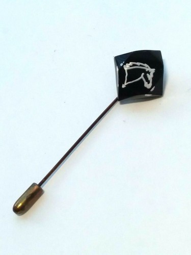 VINTAGE Intaglio LUCITE Stick PIN Horse Head Bust BLACK WHITE Reverse Carved HTF - Picture 3 of 8