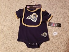 Los Angeles Rams Infant 3 Pc Creeper Set 18 Mo Bodysuit Bib Booties NWT Reebok