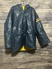 WINDRIFTER Insulated Postman Raincoat Size Large Blue Vinyl Jacket Lined
