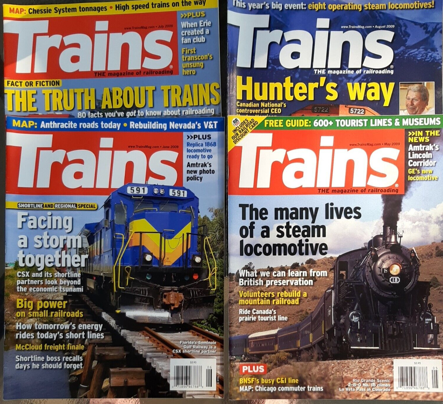Trains Magazine 4 Issues 2009 Railroad Locomotive Rail Train History May - Aug