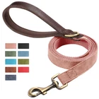 Strong Leather Dog Leash with Soft Handle Heavy Duty Flat Pet Training Lead