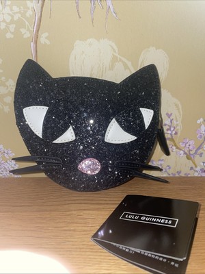 LULU GUINNESS GLITTER KOOKY CAT COIN PURSE in BLACK BRAND NEW UK