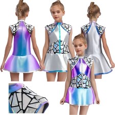 Kids Girls Shiny Metallic Alien Dress Up Outfits Outer Space A Line Dance Dress