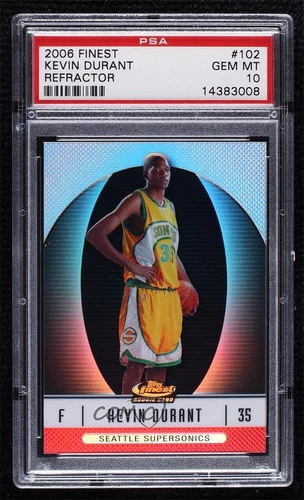 2006 Topps Finest 2007-08 Rookie Refractor /399 Kevin Durant #102 PSA 10 GEM MT