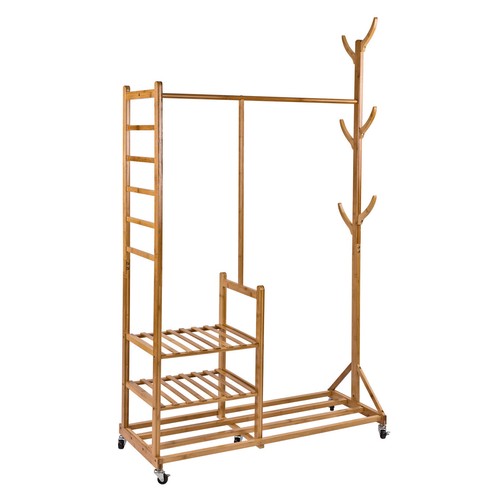 Holz Garderobenständer Kleiderständer Garderobe Kleiderständer auf Rollen - Bild 1 von 6