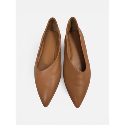 Vince Tan Brown Leather Pointed Toe Ballet Flats V-Cut Glove Shoes US 7M