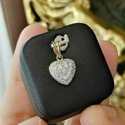 Cluster Heart Pendant 2Ct Round Cut Simulated Diamond In 14k Yellow Gold Plated