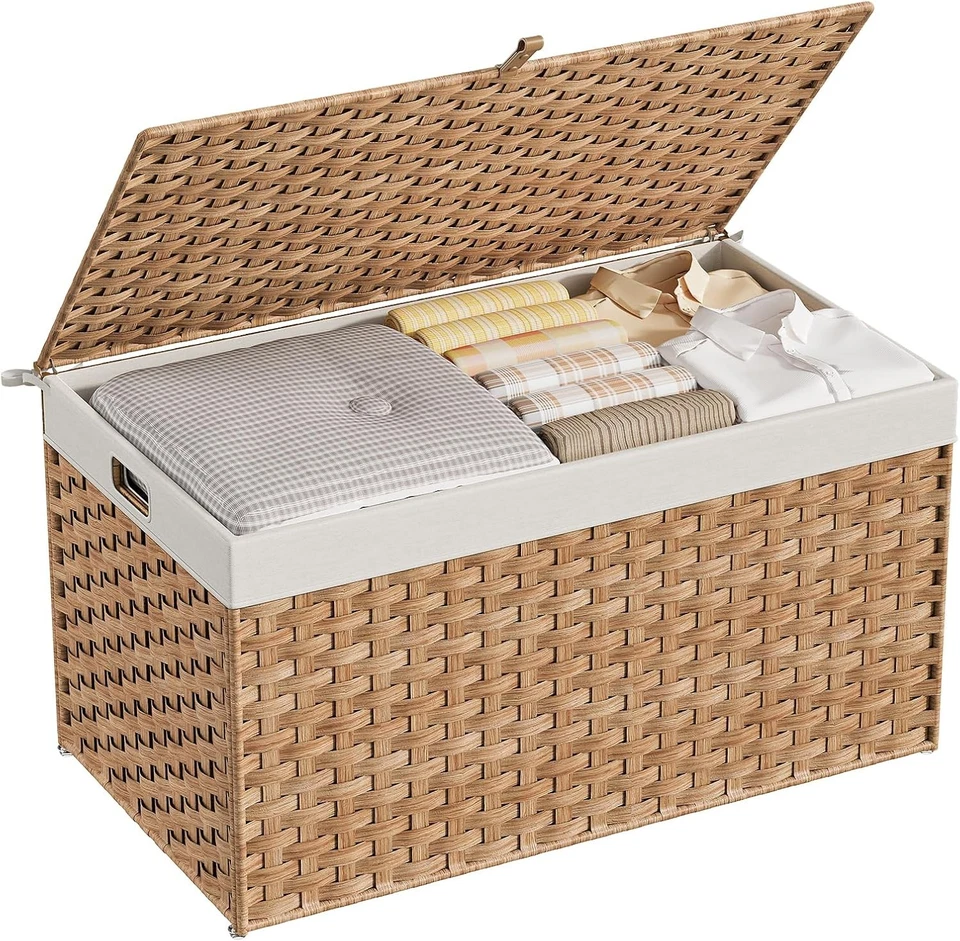 Cesta de almacenamiento 160L capacidad cesta de mimbre tejida a mano manta cesta de almacenamiento Foto 3 de 4