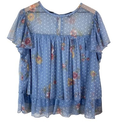 Willow Juniors Floral Mesh Sheer Blouse Top Size 2X Tiered Boho Fairy Flutter
