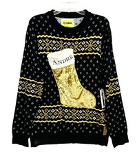 Tipsy Elves Men  s LARGE Andre Stockings Ugly Christmas Knit Sweater Black NWT