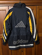 Rare Adidas VTG Jacket Coat Black Gold Hood 3 stripe Brand Men  s XL