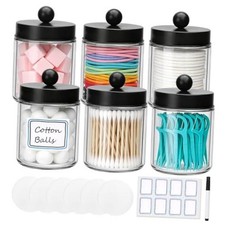 6Pack Apothecary Jars Bathroom Vanity Storage Organizer Set  Glass Countertop