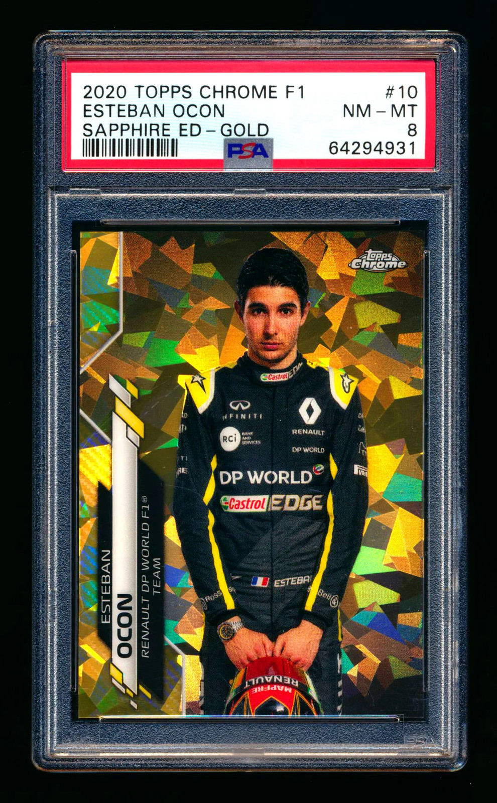 2020 Topps Chrome Sapphire F1 #10 Esteban Ocon RC Gold Refractor #11/50 PSA 8!