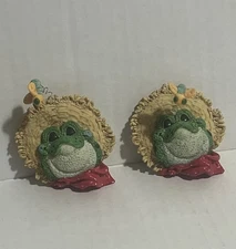 Vintage Enesco Farmer Frog Pin Lot Of 2 Kathy Wise 1997 90s
