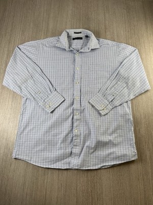 Tommy Hilfiger Hemd Herren 16,5 32/33 L Regular Fit Blau Weiß Gitter Karo Baumwolle