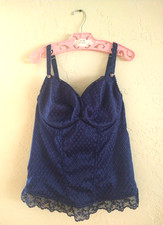 Cacique blue lace trim underwire corset bustier tie waist size 18/20