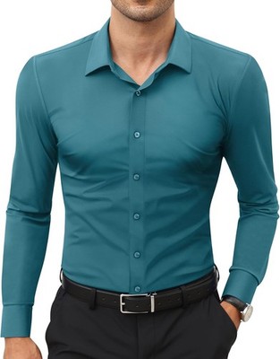 Stretch Men's Dress Shirts - Long Sleeve Slim Fit & Muscle Fit Wrinkle-Free  | eBay