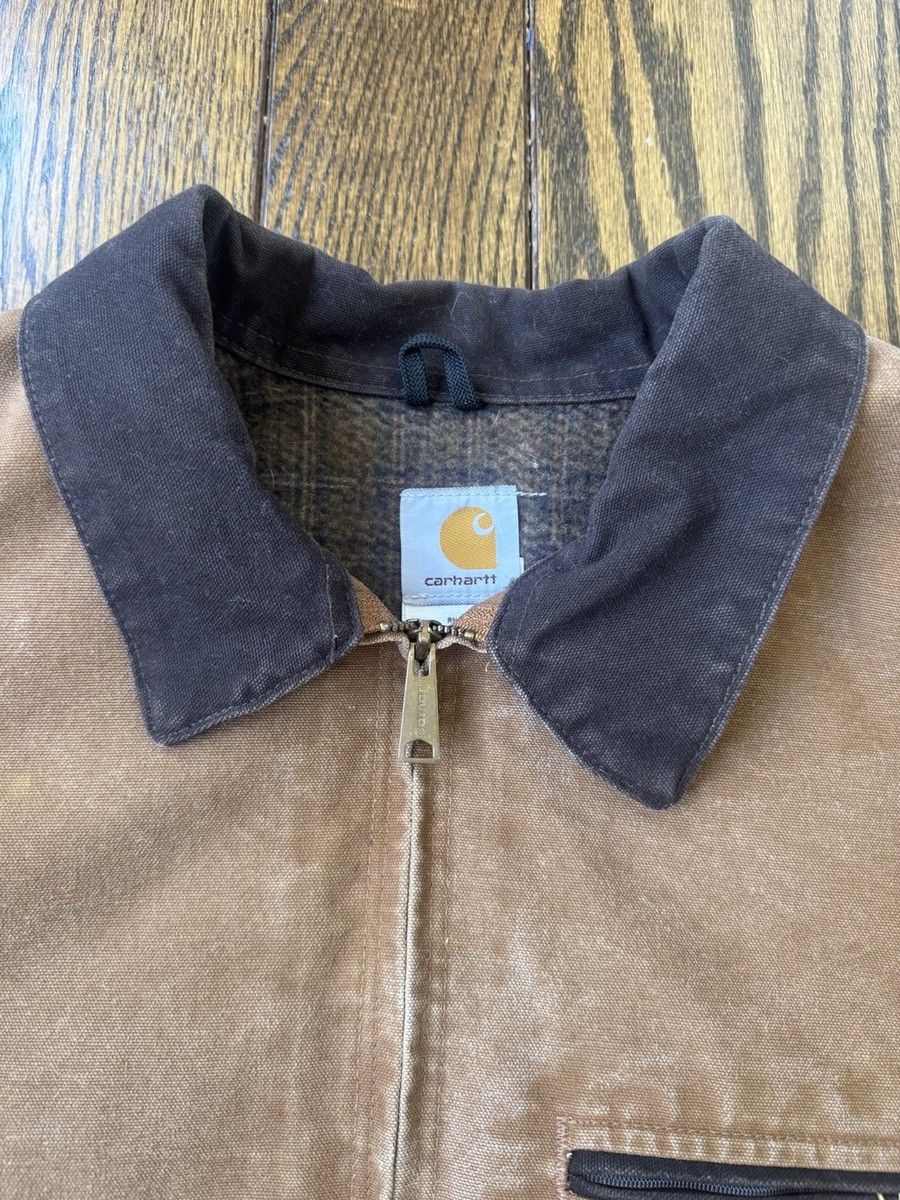 2009 Carhartt Detroit Men's Jacket J97 Brown Size 4XL Plaid Lining