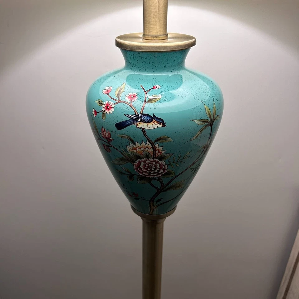 Lámpara de Pie Azul Cerámica Pájaro Flores Bombilla LED Incluida 65"H*16"W*16"D Foto 3 de 4