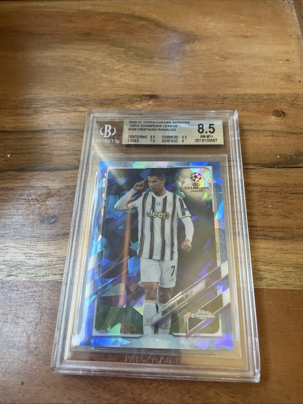 Cristiano Ronaldo Topps Chrome Champions League Blue Safire Beckett 8.5