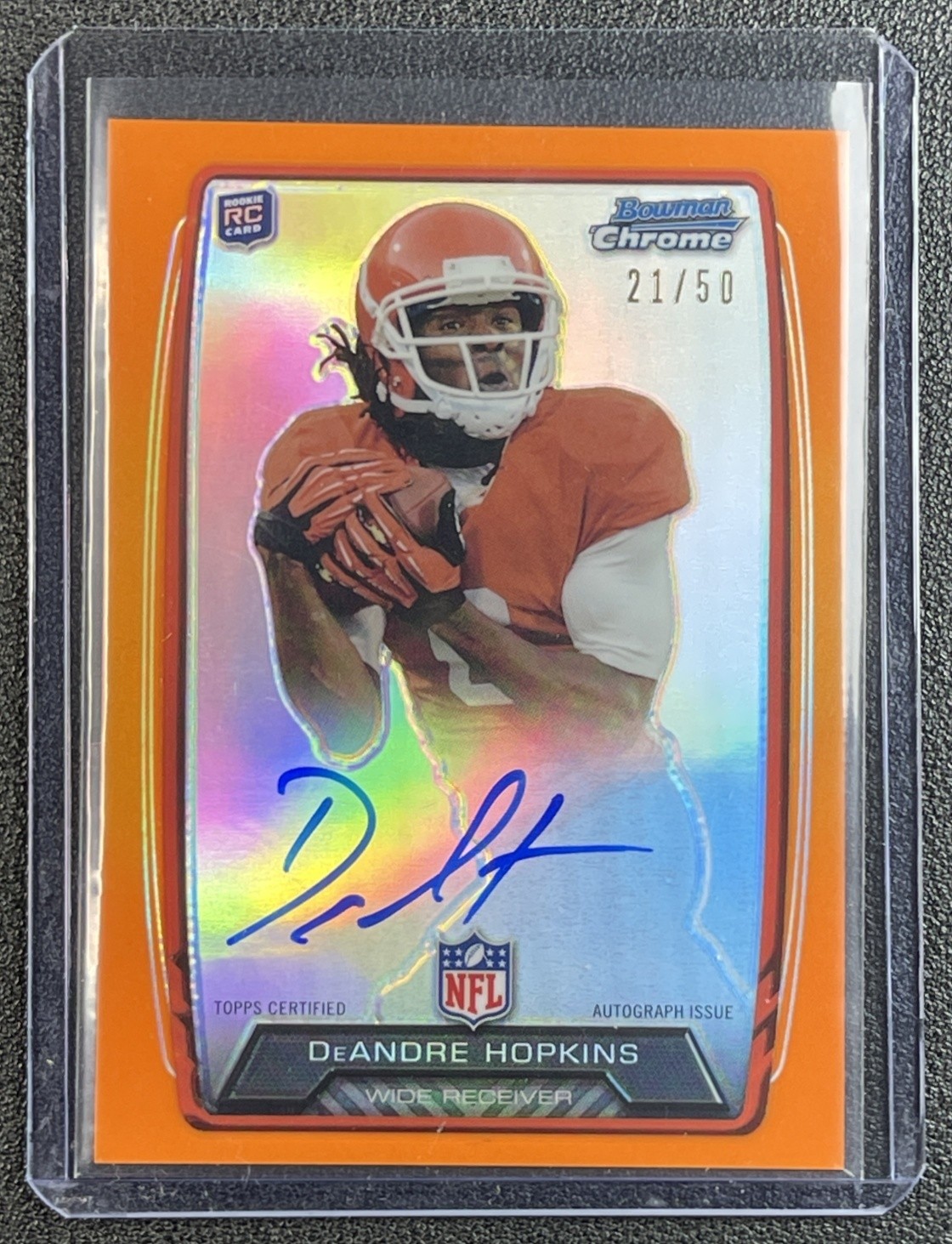 DEANDRE HOPKINS 2013 BOWMAN CHROME #RCRA-DH ROOKIE AUTO ORANGE REFRACTOR RC /50