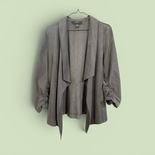 Alfani Womens Gray Draped Open Front Jacket 3...