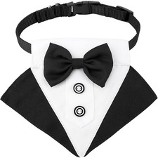 Formal Dog Tuxedo Bandana Wedding Attire Adjustable Collar Bowtie L Black Pet