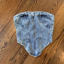 NWT Pretty Little Thing Blue Jean Corset Size 4 Denim Waistband Details NEW
