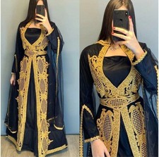 SALE Georgette Moroccan Kaftan Very Fancy Black Abaya Islamic Hand Work Dubai