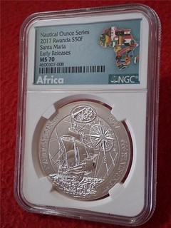 2017 RWANDA NAUTICAL OUNCE SANTA MARIA 1 OUNCE .999 FINE SILVER NGC MS70 #M 1230