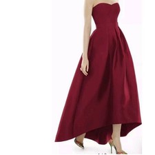 Alfred Sung D699S High/Low Ballgown Burgundy Dress Satin Strapless NWT Size 6R