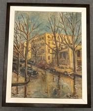 C SELAN signed Oil Painting 1950’s European Street Scene