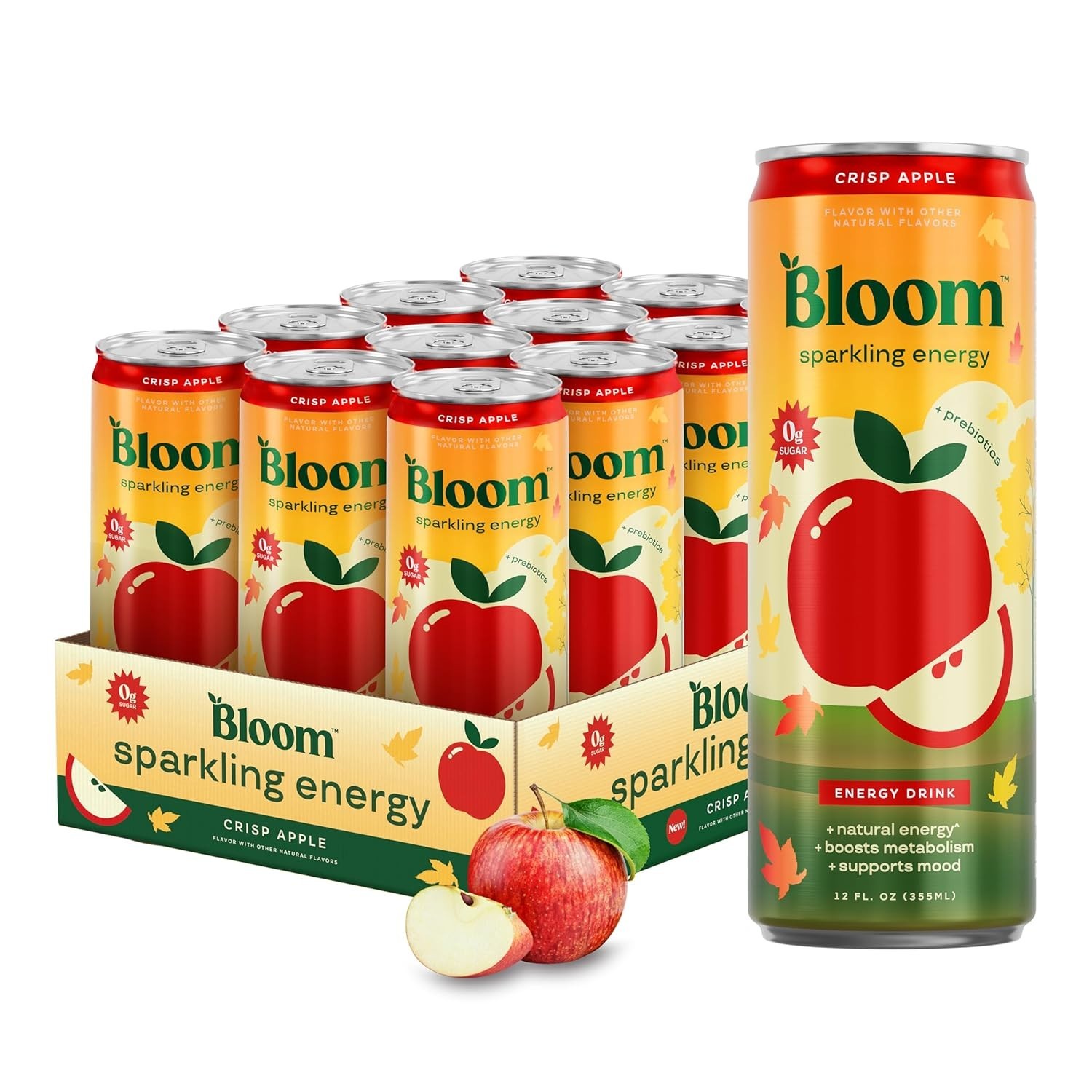 Bloom Crisp Apple Nutrition Sparkling Energy Drink -  12 Pack