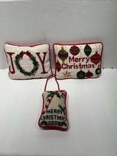 VTG lot 3 CHRISTMAS Needlepoint Christmas Holiday Ornament Door Hanger pillow